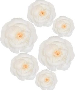 Set of 6 Paper Flowers for Party Decoration (White)