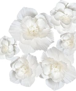 White 3D Paper Flowers Wall Décor - Set of 6 (12", 10", 8", 6").