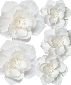 White 3D Paper Flowers - Set of 5