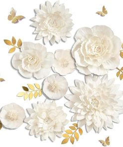 White 3D Paper Flowers Wall Décor - Set of 8 White Flowers